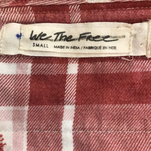 Free People Always Forever Ruffle Red Pink Plaid Flannel Top Small - Picture 12 of 12
